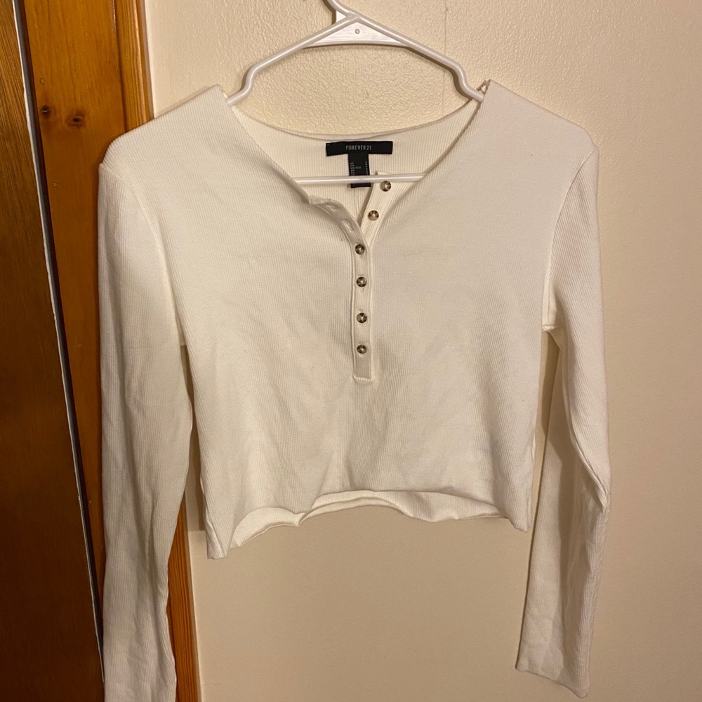 Forever 21 quarter-button long sleeve crop top